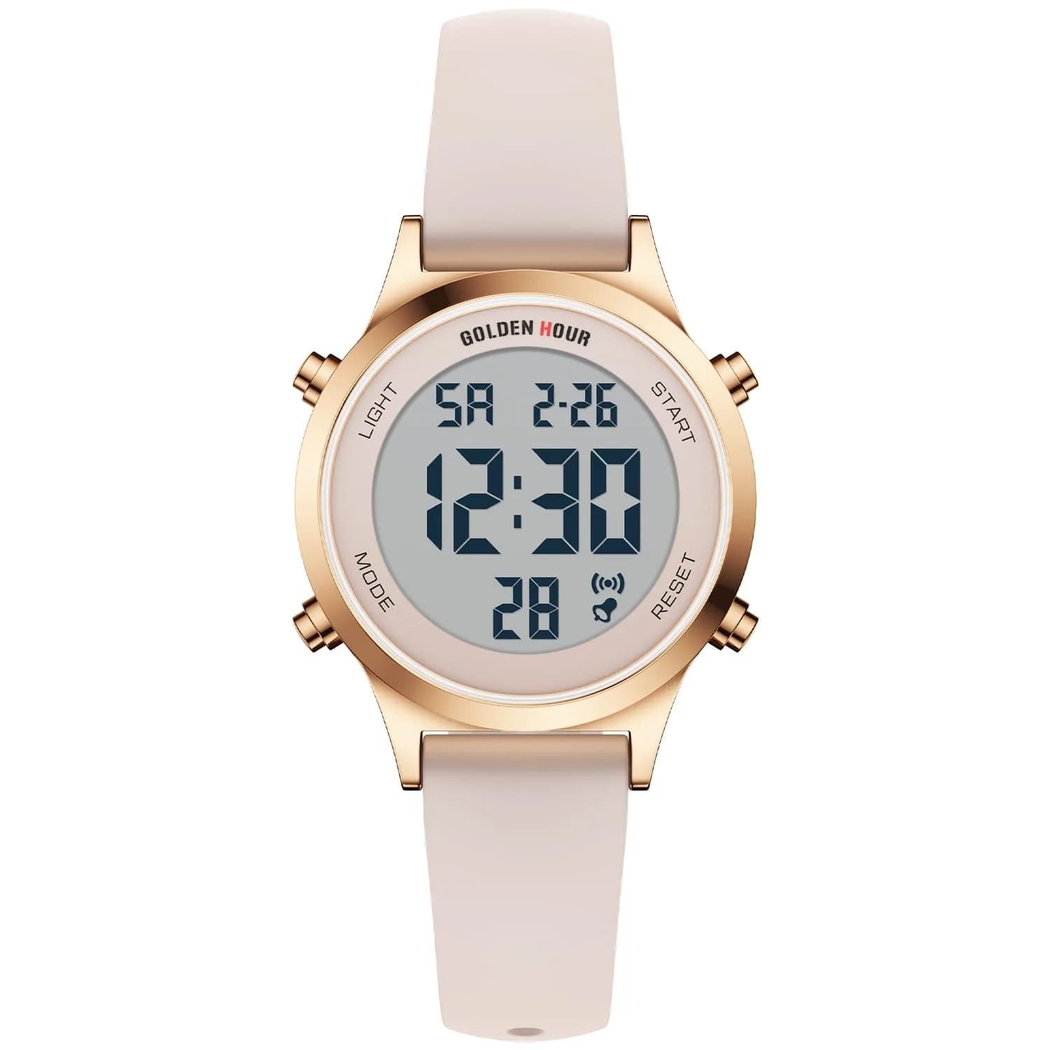 GOLDEN HOUR Women's Waterproof Digital Sports Watch 32mm Rose Gold Case in Sand Pink Strap — Sand Pink/Rose Gold