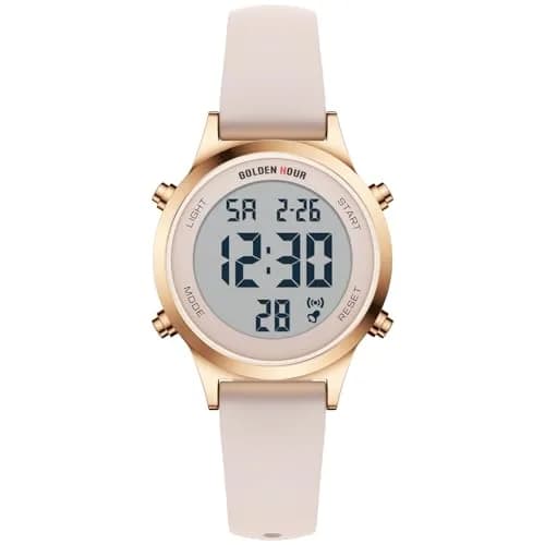 GOLDEN HOUR Women's Waterproof Digital Sports Watch 32mm Rose Gold Case in Sand Pink Strap thumbnail 1