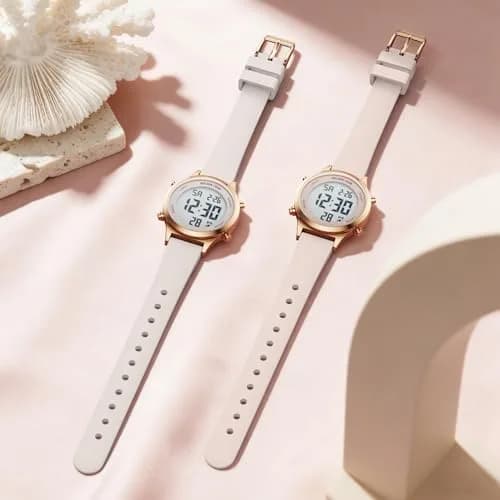 GOLDEN HOUR Women's Waterproof Digital Sports Watch 32mm Rose Gold Case in Sand Pink Strap thumbnail 6