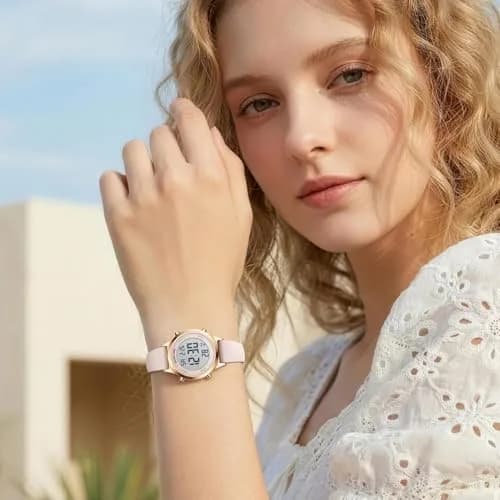 GOLDEN HOUR Women's Waterproof Digital Sports Watch 32mm Rose Gold Case in Sand Pink Strap thumbnail 7