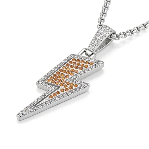 AsAlways Lightning Bolt Necklace for Men | Hip Hop Urban Style with 22"+2" Rolo Chain thumbnail 1