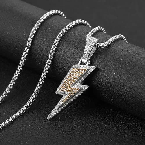 AsAlways Lightning Bolt Necklace for Men | Hip Hop Urban Style with 22"+2" Rolo Chain thumbnail 4