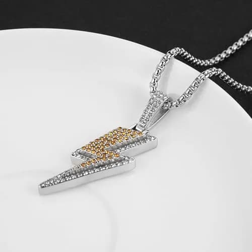 AsAlways Lightning Bolt Necklace for Men | Hip Hop Urban Style with 22"+2" Rolo Chain thumbnail 5