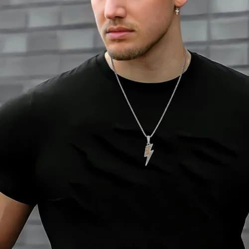 AsAlways Lightning Bolt Necklace for Men | Hip Hop Urban Style with 22"+2" Rolo Chain thumbnail 2