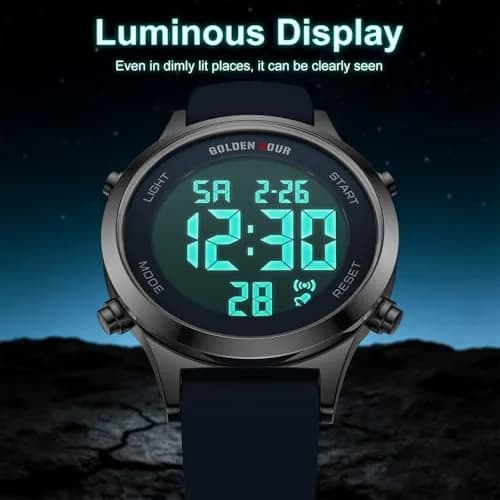 GOLDEN HOUR Women's Waterproof Digital Sports Watch 32mm Silver Case in Blue Strap | 50M Water-Resistant, Alarm & Stopwatch thumbnail 4