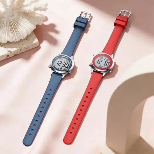 GOLDEN HOUR Women's Waterproof Digital Sports Watch 32mm Silver Case in Blue Strap | 50M Water-Resistant, Alarm & Stopwatch thumbnail 6