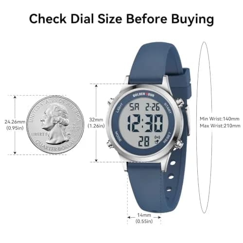 GOLDEN HOUR Women's Waterproof Digital Sports Watch 32mm Silver Case in Blue Strap | 50M Water-Resistant, Alarm & Stopwatch thumbnail 3