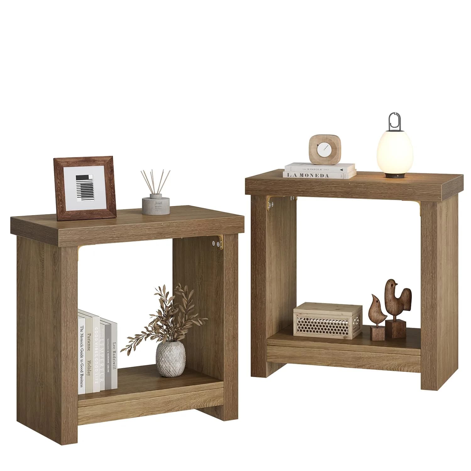 knoworld End Tables Set of 2 | Farmhouse Narrow Side Tables with Storage Shelves (23.62 x 11.81 x 23.62 inches) - main product image