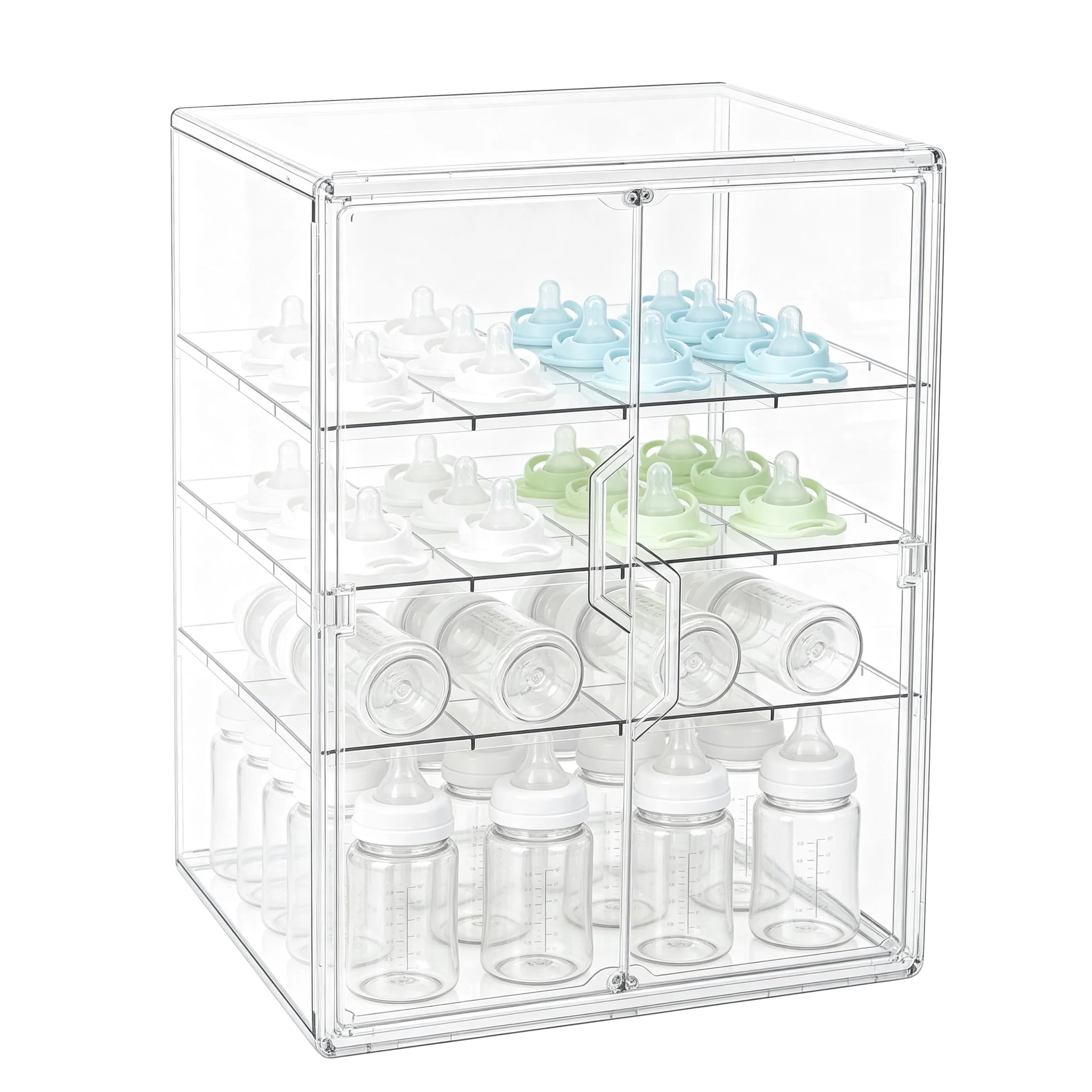 ERTIUANIO 4-Tier Baby Bottle Organizer with Double Doors | Clear Acrylic Countertop Cabinet Storage - main product image