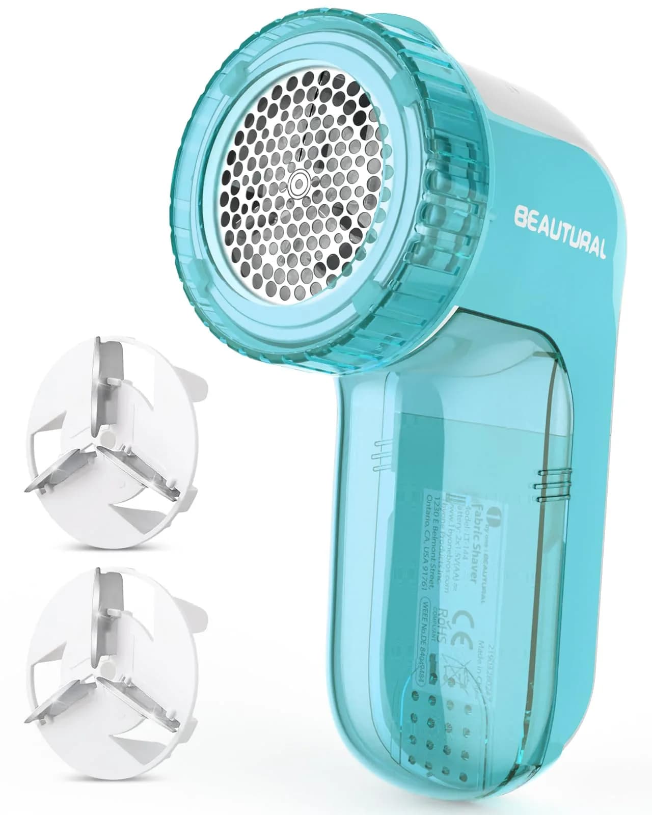 BEAUTURAL Fabric Shaver and Lint Remover, Portable Sweater Defuzzer with 2 Extra Blades | Battery Operated for Garments — Tiffany Blue
