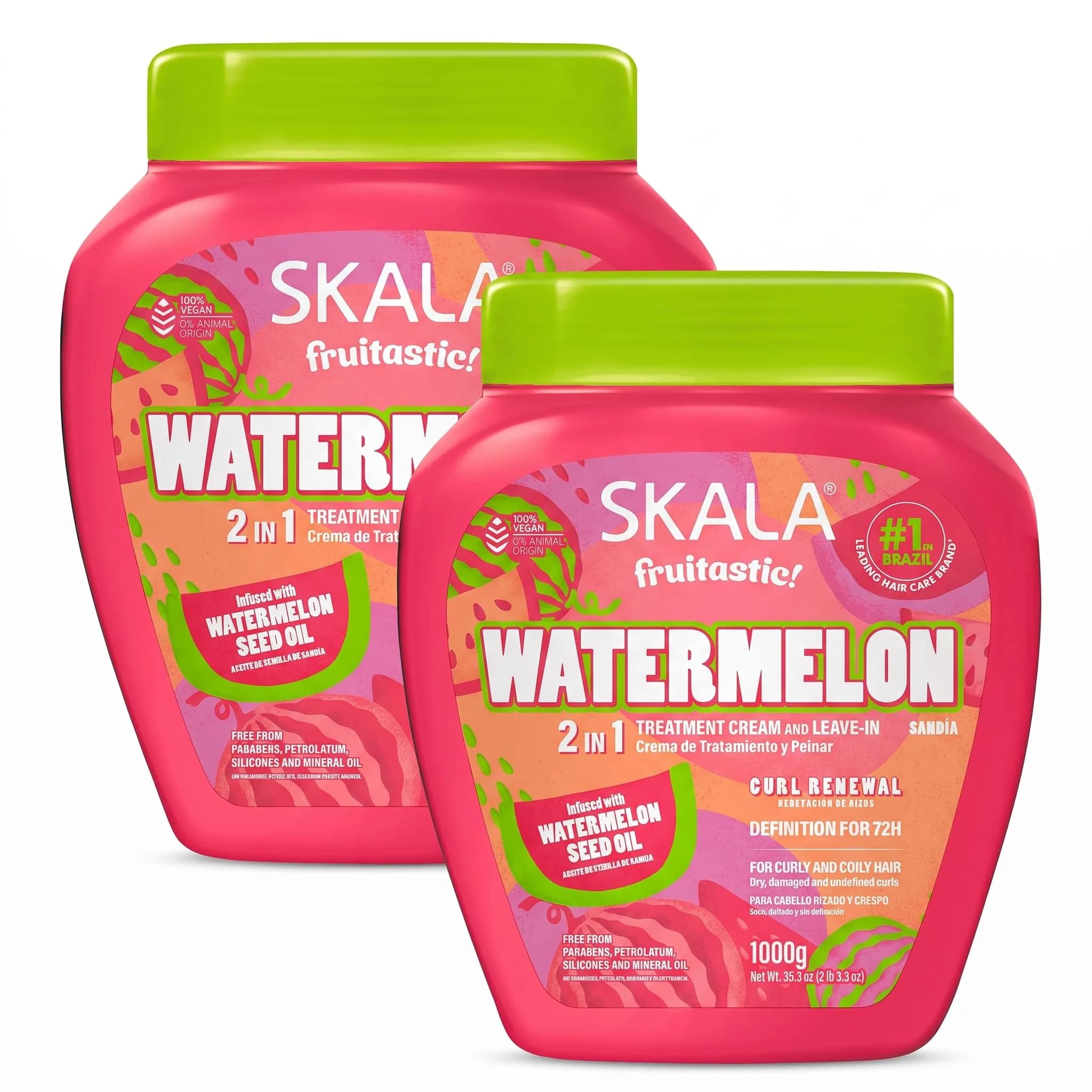 SKALA Watermelon 2 in 1 Treatment Cream & Leave In Conditioner, 1000 g | Deep Hydration & Smoothing for Curly Hair