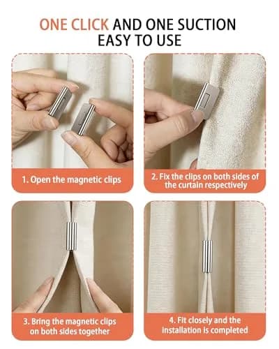 JODUY Magnetic Curtain Clips 6 Pairs (12 Pcs) Silver | Tool-Free Light-Blocking Closure Set thumbnail 3