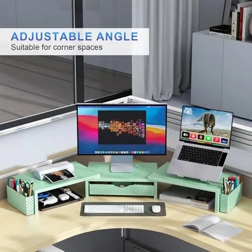 gianotter Dual Monitor Stand Riser With Drawer & Pen Holders, 40.6cm (15.98in) Length, Sage Green | USPTO Patented Design for Desk Organization thumbnail 3