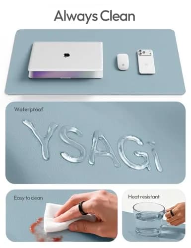 YSAGi Leather Desk Protector 42" x 17.2" (106.7cm x 43.7cm) Ice Blue | Protects Your Desk & Enhances Workspace thumbnail 8