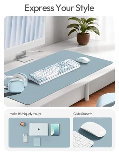 YSAGi Leather Desk Protector 42" x 17.2" (106.7cm x 43.7cm) Ice Blue | Protects Your Desk & Enhances Workspace thumbnail 3