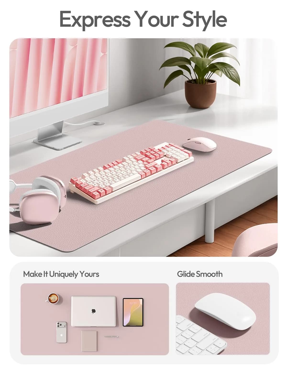YSAGi Large Desk Protector Mat Grayish Lavender 63" x 24" | Durable PU Leather for Office & Home