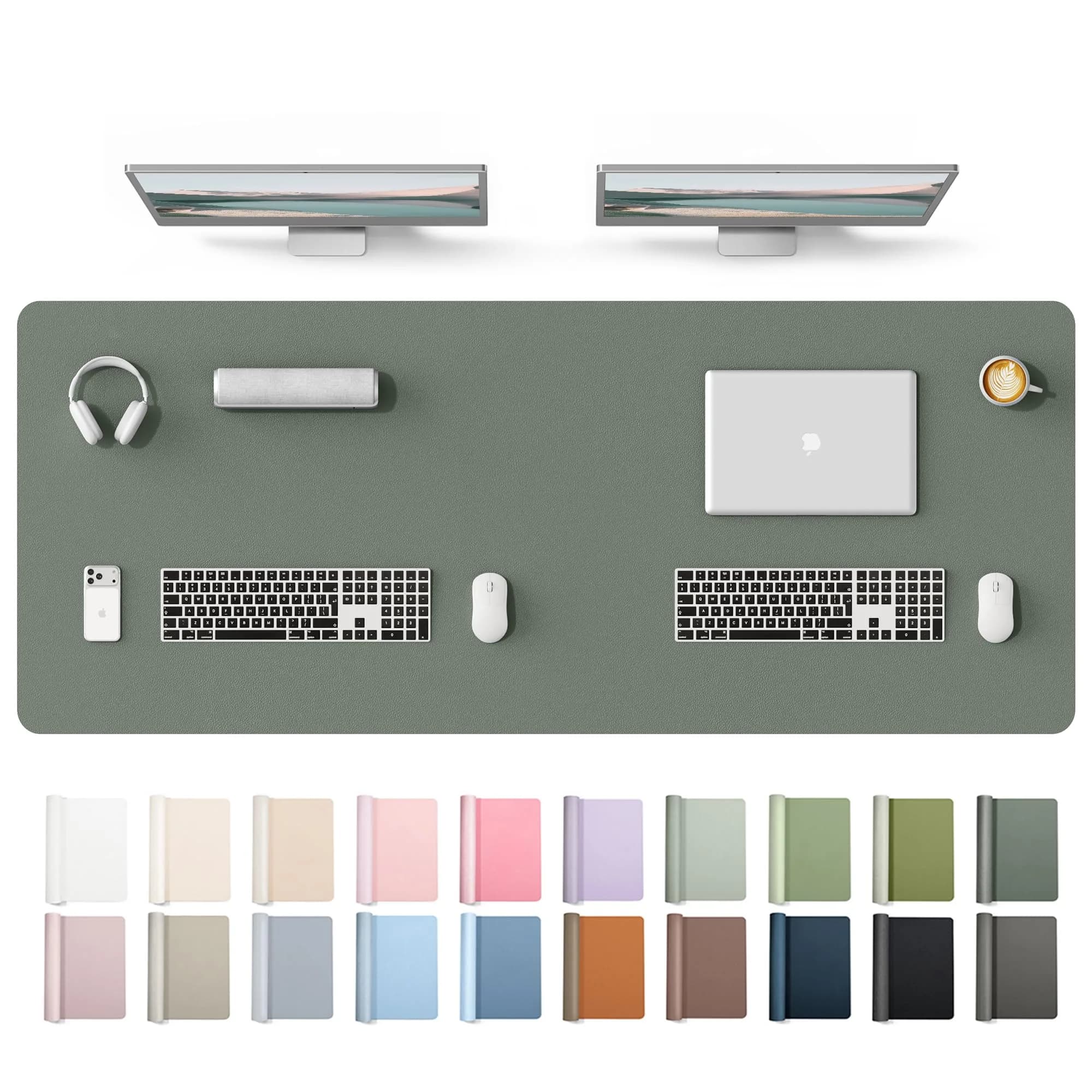 YSAGi Dark Green PU Leather Desk Protector Mat 160cm x 61cm (63" x 24") | Waterproof & Non-Slip for Office & Home — Dark Green