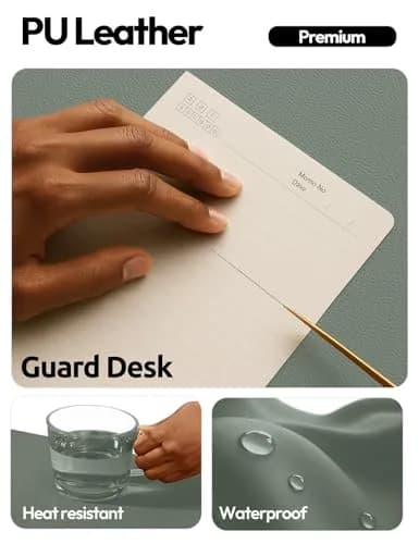 YSAGi Dark Green PU Leather Desk Protector Mat 160cm x 61cm (63" x 24") | Waterproof & Non-Slip for Office & Home thumbnail 3