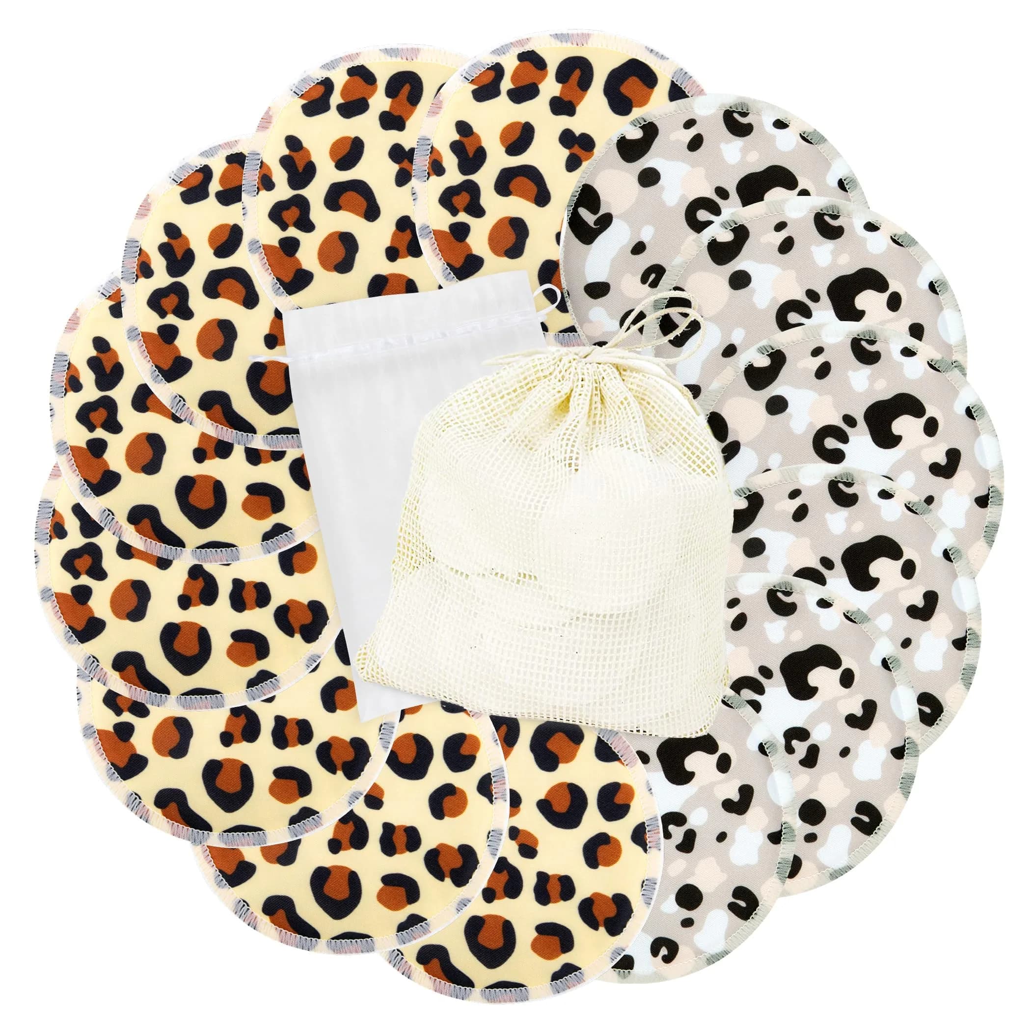 wegreeco Washable Reusable Nursing Breast Pads (14 Pack) - Large Cheetah Print | Soft & Absorbent for Leak-Free Comfort — Cheetah Print, Plain Shape