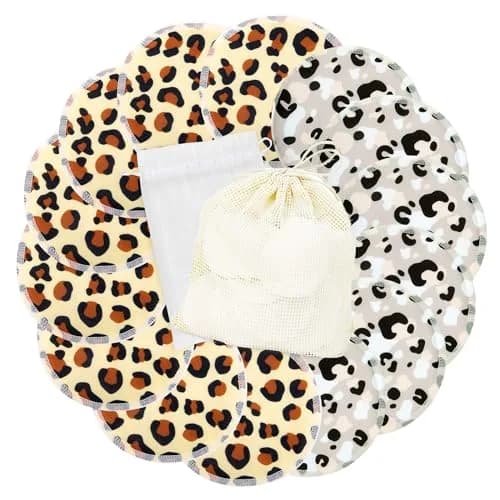 wegreeco Washable Reusable Nursing Breast Pads (14 Pack) - Large Cheetah Print | Soft & Absorbent for Leak-Free Comfort thumbnail 1