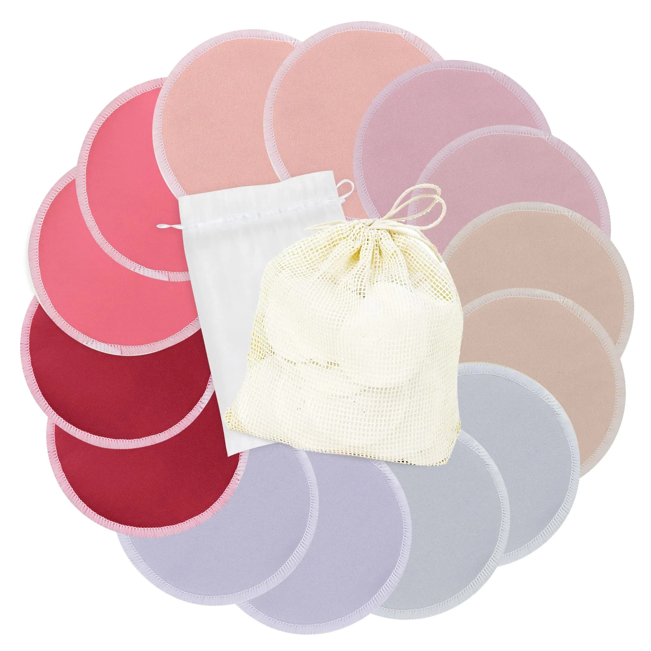 wegreeco Washable Reusable Nursing Breast Pads (14 Pack) - Large Cheetah Print | Soft & Absorbent for Leak-Free Comfort — Pink and Purple, Plain Shape