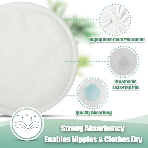 wegreeco Reusable Nursing Breast Pads (14 Pack) - Large, Pink Flowers | Soft, Breathable & Leak-Free for Moms thumbnail 4