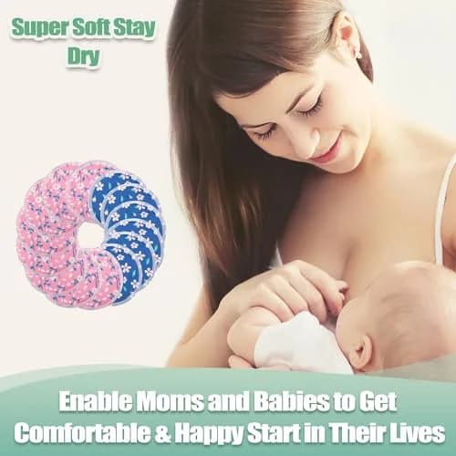 wegreeco Reusable Nursing Breast Pads (14 Pack) - Large, Pink Flowers | Soft, Breathable & Leak-Free for Moms thumbnail 6