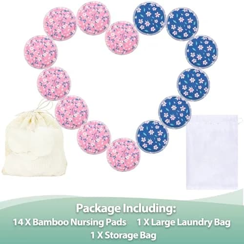 wegreeco Reusable Nursing Breast Pads (14 Pack) - Large, Pink Flowers | Soft, Breathable & Leak-Free for Moms thumbnail 3