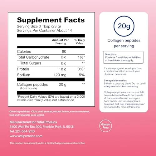 Vital Proteins Collagen Peptides Powder, Strawberry Lemonade, 321.5 g (11.34 oz) | Supports Hair, Skin, Nails, Bones & Joints thumbnail 3