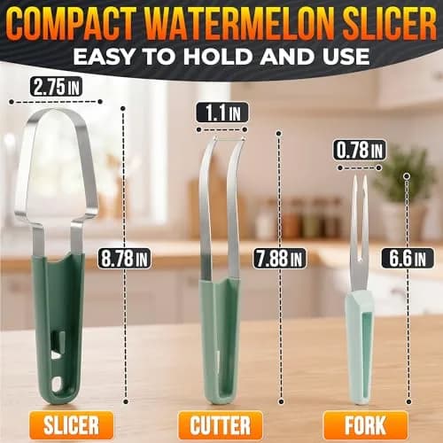BURIUS Watermelon Cutter Slicer Tool 3-in-1 | Stainless Steel Fruit Prep Tool for Picnics & Kitchen thumbnail 2