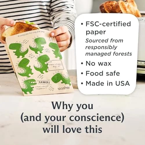 Stasher Recyclable Kraft Paper Sandwich Bags for Kids 50 ct Dino | Eco-Friendly, Reusable, Made in USA thumbnail 6