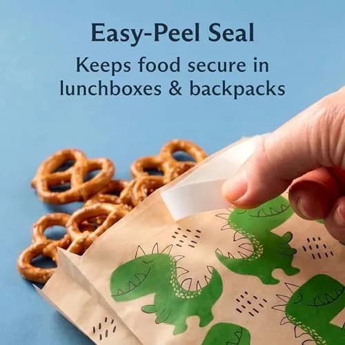 Stasher Recyclable Kraft Paper Sandwich Bags for Kids 50 ct Dino | Eco-Friendly, Reusable, Made in USA thumbnail 3