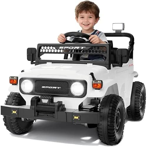 YunTopKids Kid Car 12V 7Ah Ride On Toy with Remote Control | White thumbnail 1