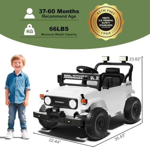 YunTopKids Kid Car 12V 7Ah Ride On Toy with Remote Control | White thumbnail 5
