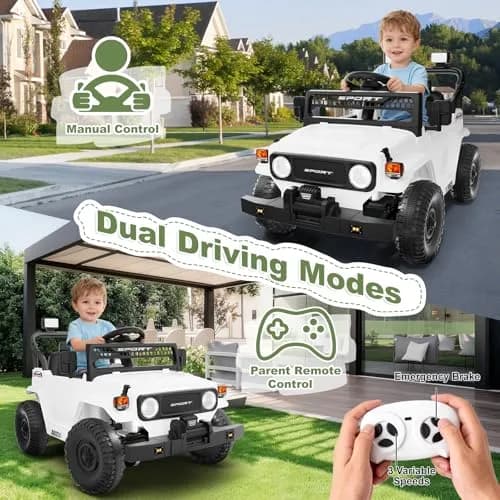 YunTopKids Kid Car 12V 7Ah Ride On Toy with Remote Control | White thumbnail 2