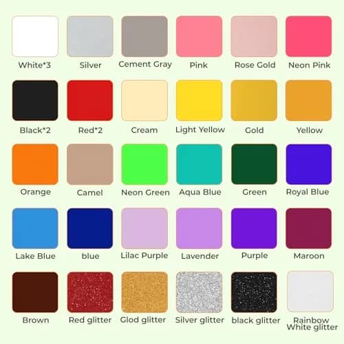 HTVRONT Heat Transfer Vinyl 35 Pack | 29 Colors + 5 Glitter Sheets, 12" x 10" | Durable & Easy Weeding thumbnail 2