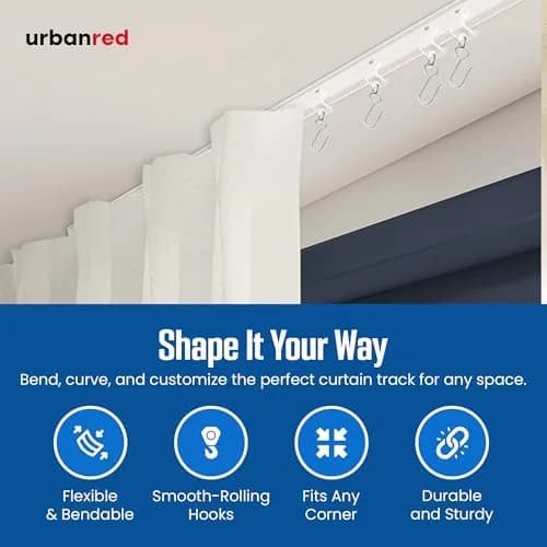 UrbanRed Flexible Ceiling Curtain Track Kit 2m (6.5 ft) White | Bendable PVC Room Divider Rail thumbnail 6