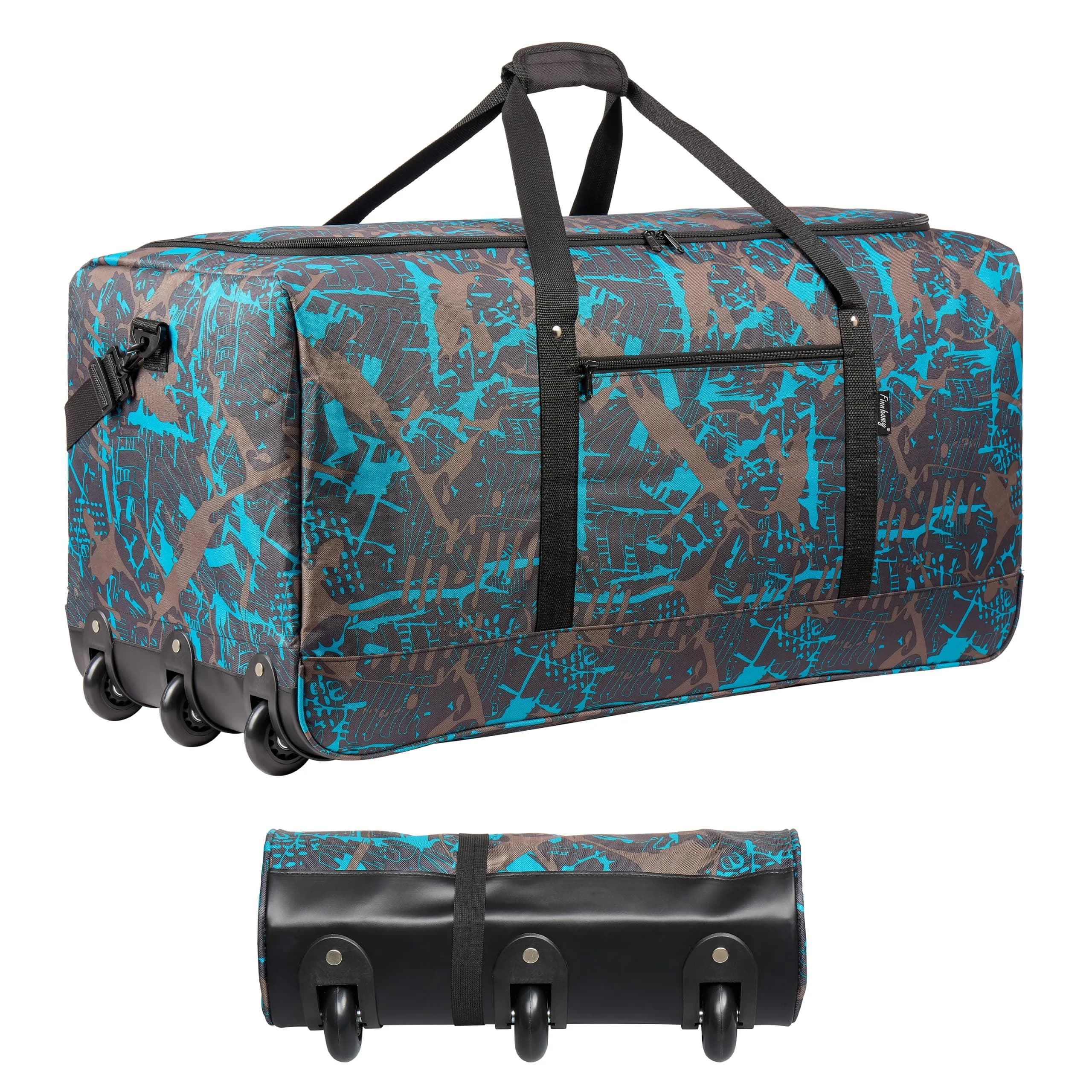 Finnhomy 120L Foldable Rolling Duffel Bag with 3 Wheels | Large Capacity, Lightweight Travel Bag (Grey) — Graffiti-blue