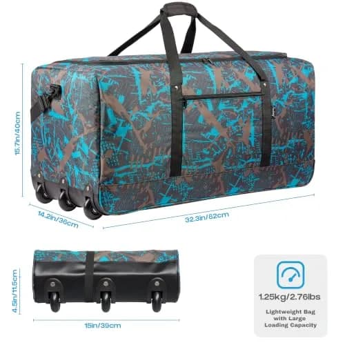Finnhomy 120L Foldable Rolling Duffel Bag with 3 Wheels | Large Capacity Travel Duffel (Graffiti-blue, 32.3in) thumbnail 2