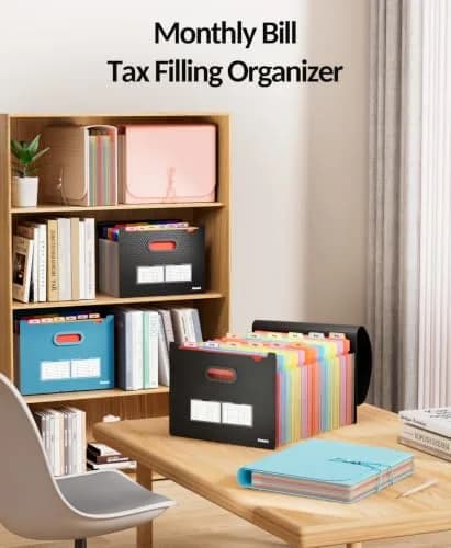 Sooez Accordion File Organizer 13-Pocket Letter Size | Durable Matte Black Expanding File Folder thumbnail 6