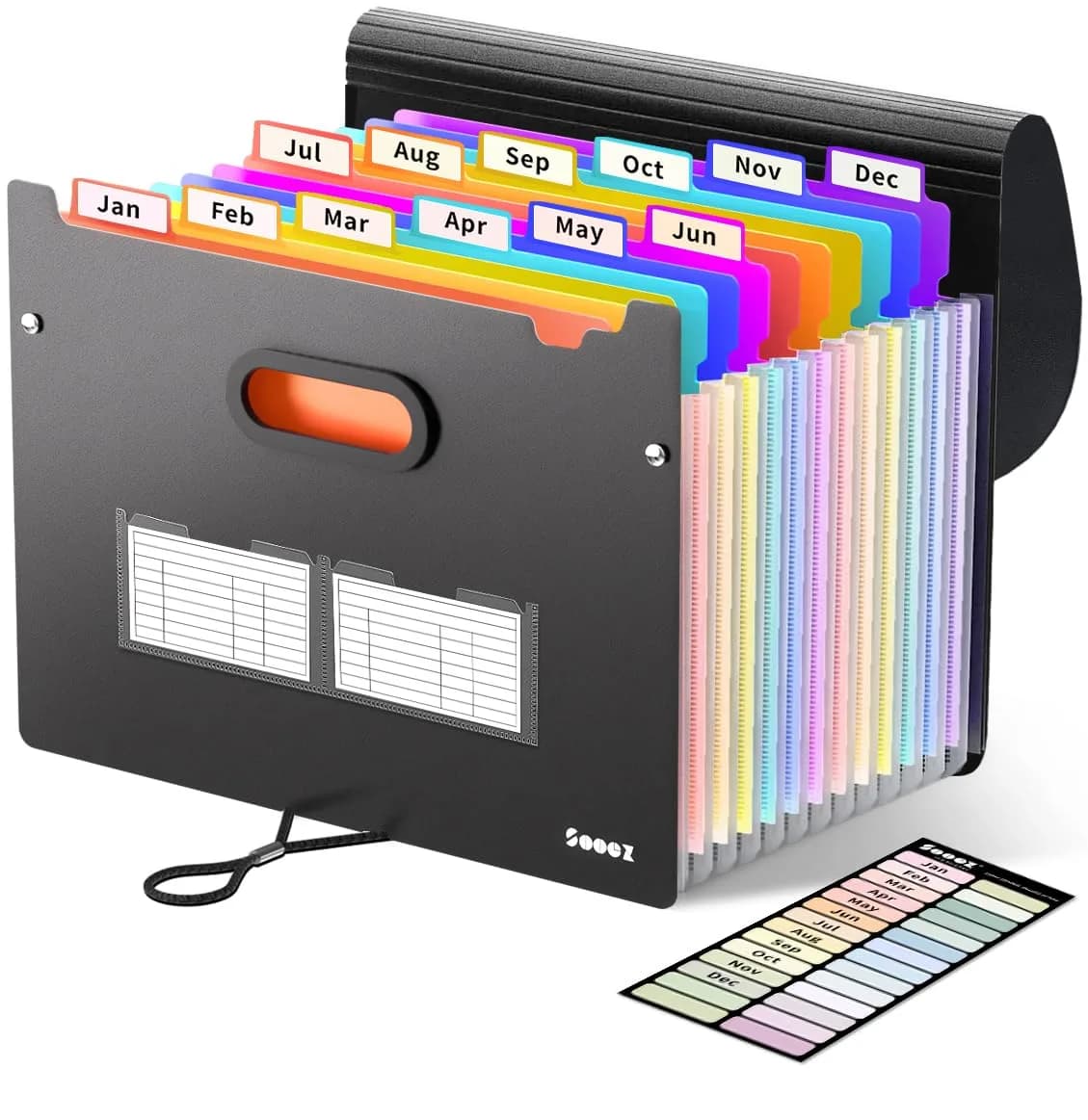 Sooez Accordion File Organizer 13-Pocket Letter Size | Durable Matte Black Expanding File Folder