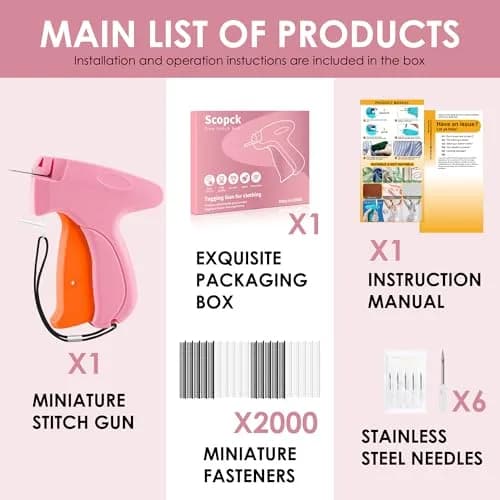 Scopck Handheld Stitch Gun for Clothes, Purple-Pink (Includes 6 Needles, 1800 Fasteners) thumbnail 6