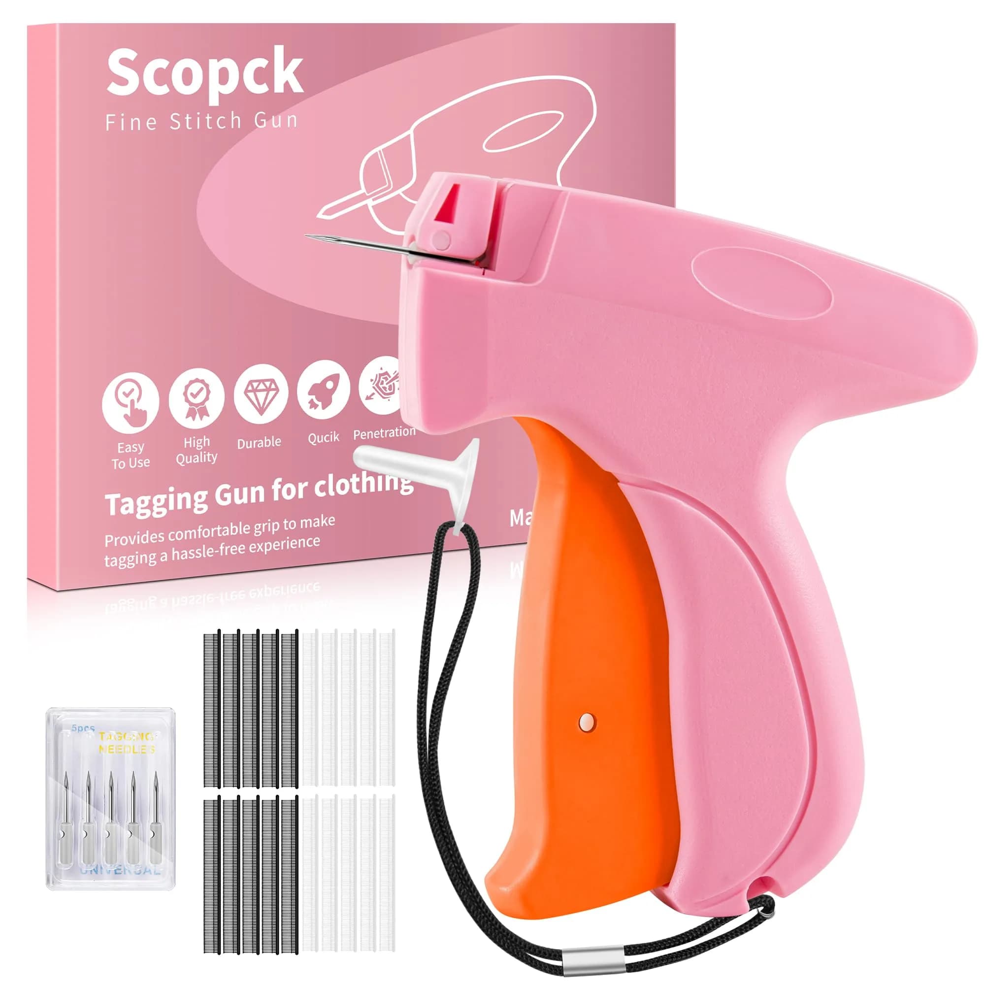 Scopck Handheld Stitch Gun for Clothes | 2000 Fasteners (1000 Black, 1000 White) — YELLOW-PINK