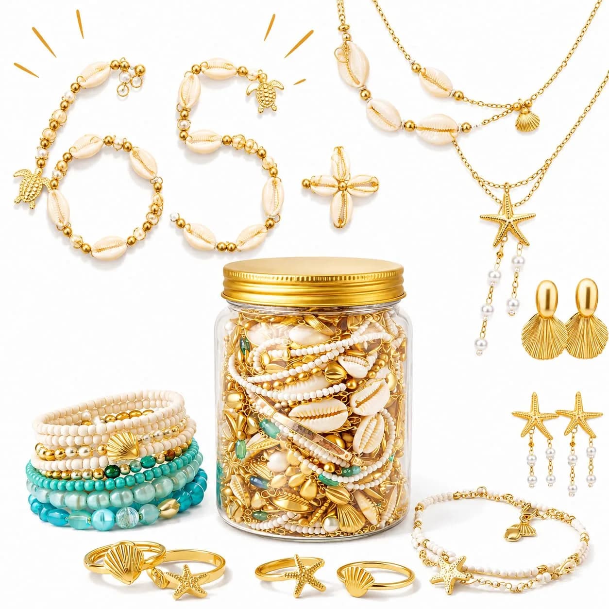 JYSO Mystery Jewelry Jar Bundle 65+ Pieces | Gold Jewelry Set for Women & Teens — Beach