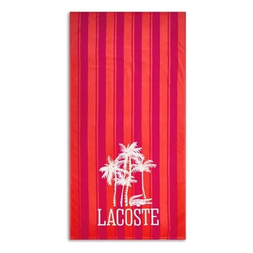 Lacoste 100% Cotton Oversized Beach Towel Palm Trees/Coral 183cm (72"L x 36"W) thumbnail 1
