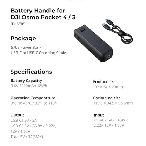 SmallRig Osmo Pocket 3/4/4 Pro Battery Handle 5000mAh with Wireless Mic Support & 1/4" Mount | 2.18x Extended Runtime thumbnail 9