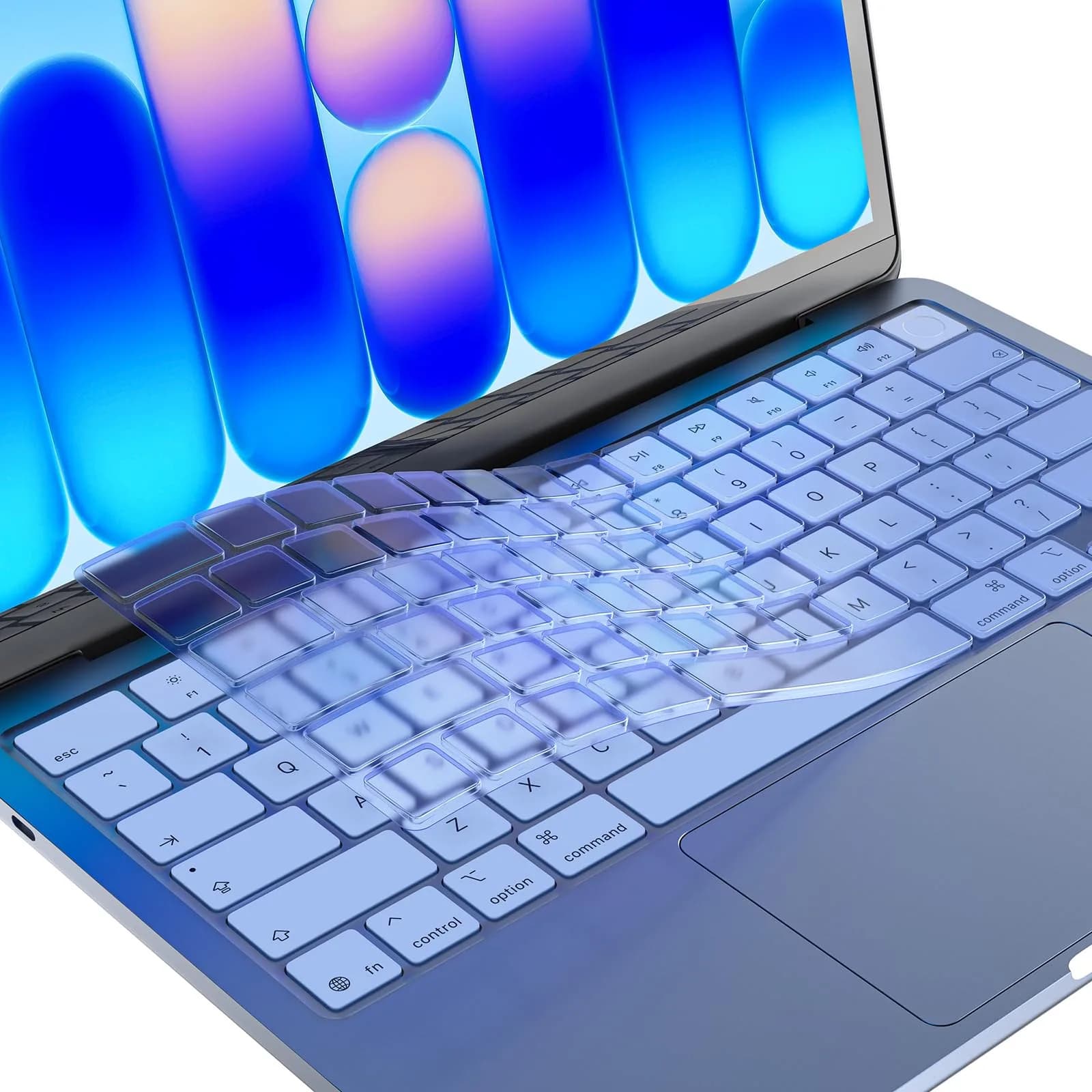 EooCoo Keyboard Skin for MacBook Neo 13" (A3404), Pro 14"/16" (A2442-A3429), Air 13"/15" (A2681-A3448) | US Layout, Indigo Clear - main product image