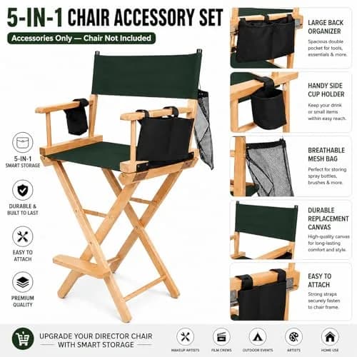 STAY GENT Director Chair Replacement Canvas Set with Storage Bags - Green | 5-in-1 Upgrade for Makeup Artist Chairs thumbnail 4