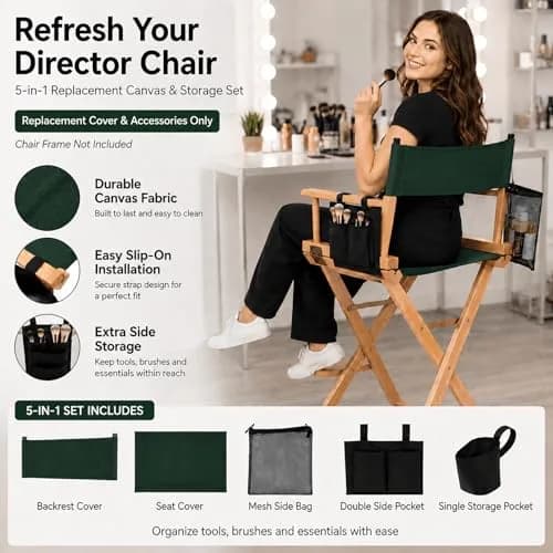 STAY GENT Director Chair Replacement Canvas Set with Storage Bags - Green | 5-in-1 Upgrade for Makeup Artist Chairs thumbnail 6