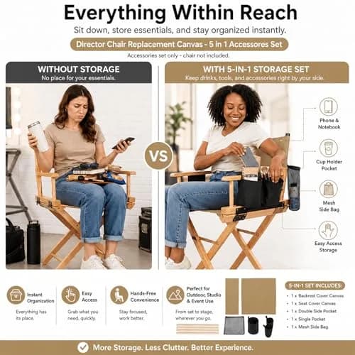 STAY GENT Director Chair Replacement Canvas Set with Storage Bags - Khaki | 5-in-1 Kit for Makeup Artist Chairs thumbnail 4